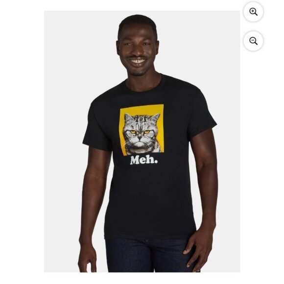 Unbranded Mens 2XL Black Cotton Meh Angry Cat Graphic Tee T-shirt NWT - Picture 1 of 4